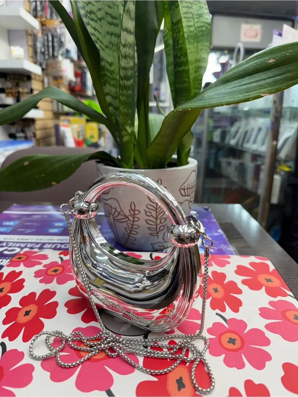 Silver Metallic Round Crossbody Bag - Women Accessories